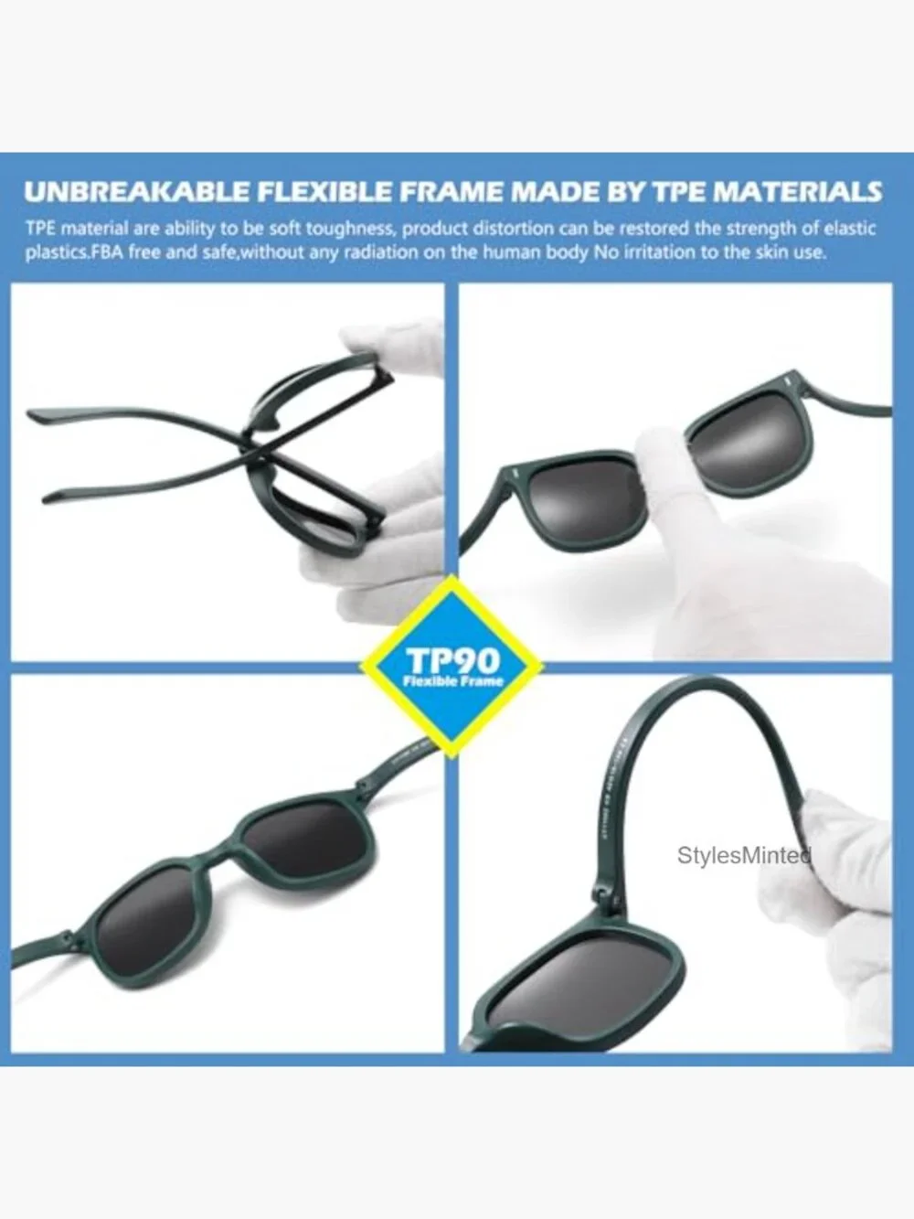 TPEE Rubber Flexible Square Shades Toddler Age 3-10